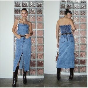 Bailey Rose Denim Tube Top Maxi Dress with Front Slit